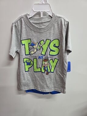 Disney Kids Grey T-Shirt Set with Neon Green & Blue Toy Story Graphic